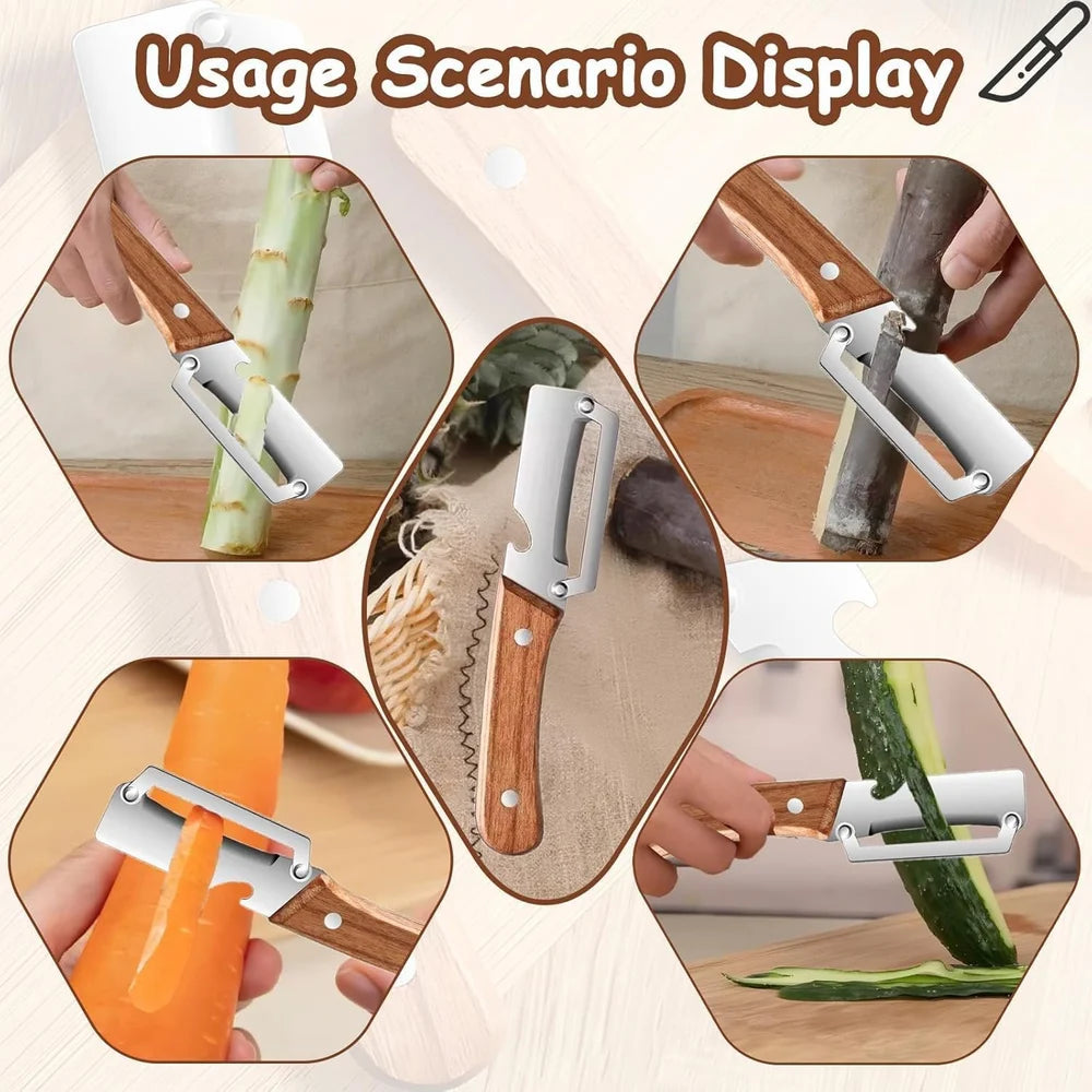 3 in 1 Multifunction Vegetable Peeler Stainless Steel Blade with Wooden Handle for Fruits and Vegetables