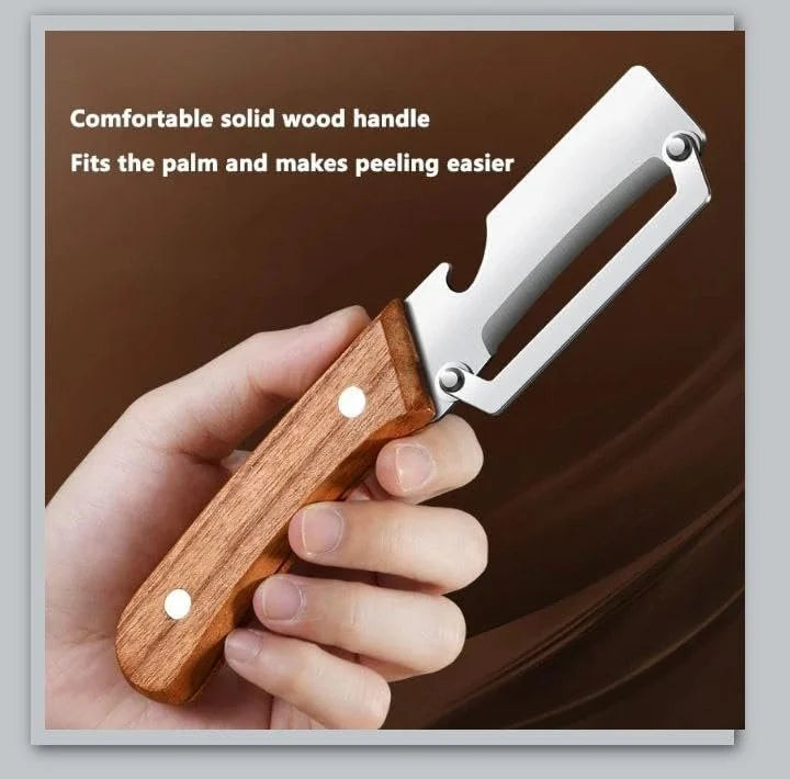 3 in 1 Multifunction Vegetable Peeler Stainless Steel Blade with Wooden Handle for Fruits and Vegetables