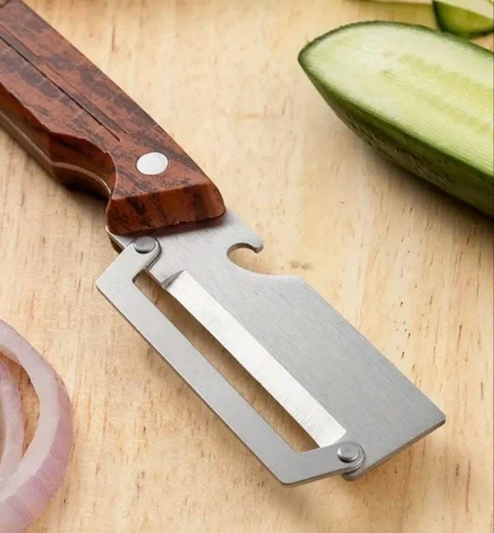 3 in 1 Multifunction Vegetable Peeler Stainless Steel Blade with Wooden Handle for Fruits and Vegetables