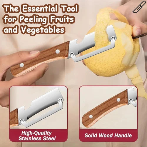 3 in 1 Multifunction Vegetable Peeler Stainless Steel Blade with Wooden Handle for Fruits and Vegetables
