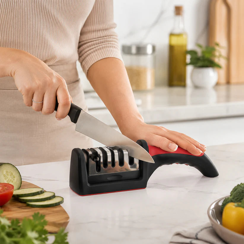 4-Stage Kitchen Knife Sharpener – Non-Slip Manual Sharpening Tool for Straight & Serrated Blades