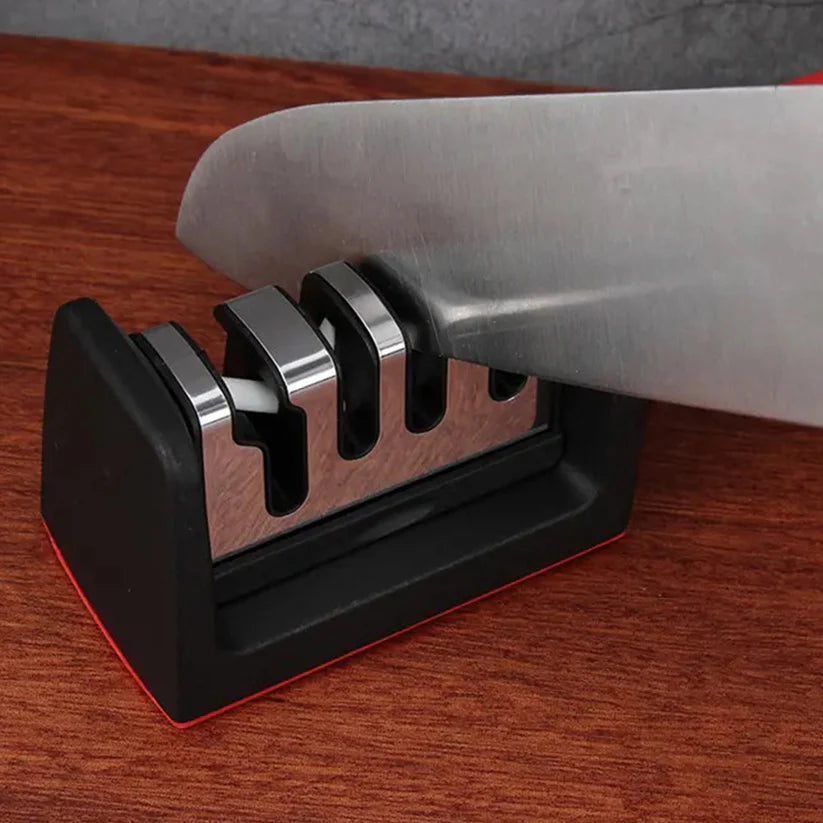 4-Stage Kitchen Knife Sharpener – Non-Slip Manual Sharpening Tool for Straight & Serrated Blades