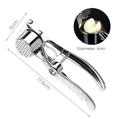 5 in 1 Stainless Steel Garlic Press | Multi-Function Garlic Crusher, Mincer & Kitchen Tool