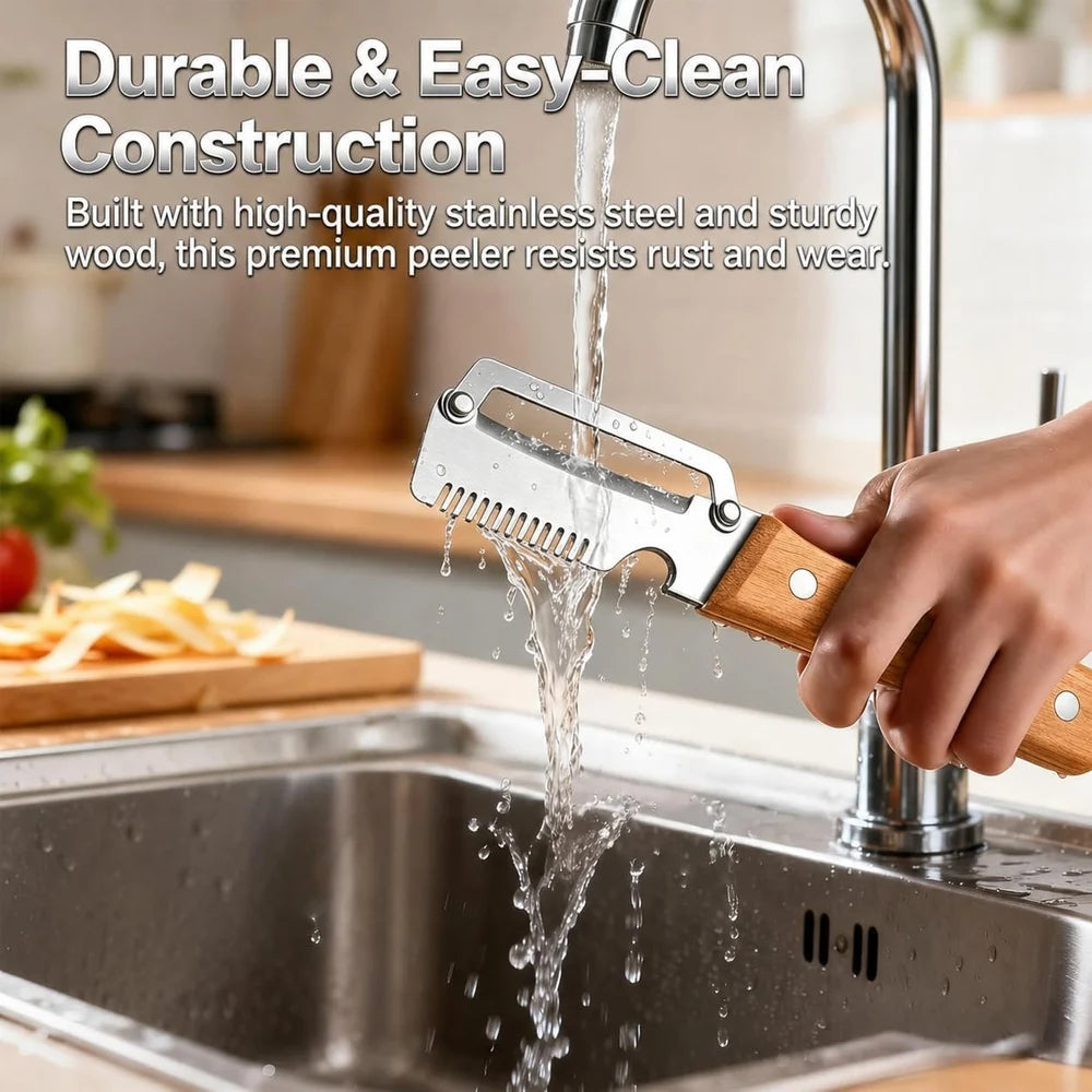 3 in 1 Multifunction Vegetable Peeler Stainless Steel Kitchen Peeler with Real Wooden Handle