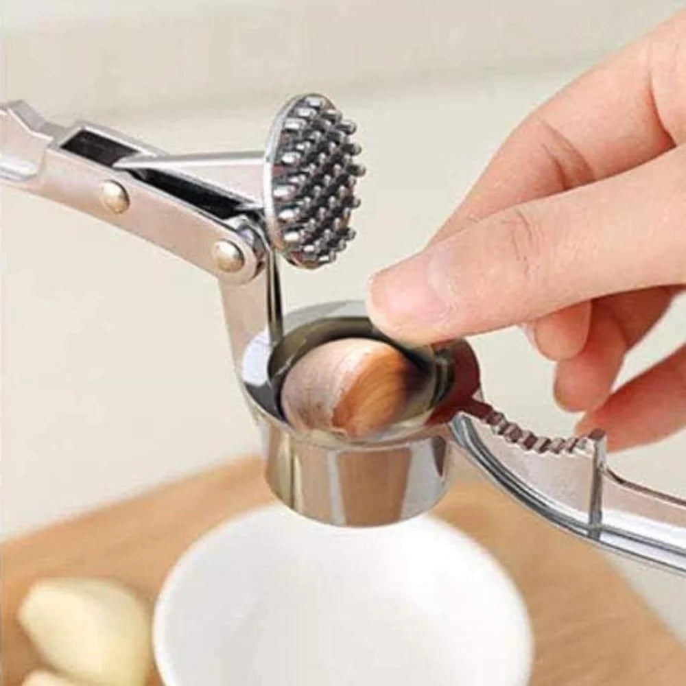 Garlic Crusher with Nutcracker | Stainless Steel Multi-Function Manual Garlic Press for Kitchen