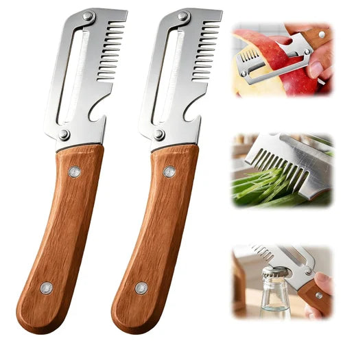 3 in 1 Multifunction Vegetable Peeler Stainless Steel Kitchen Peeler with Real Wooden Handle