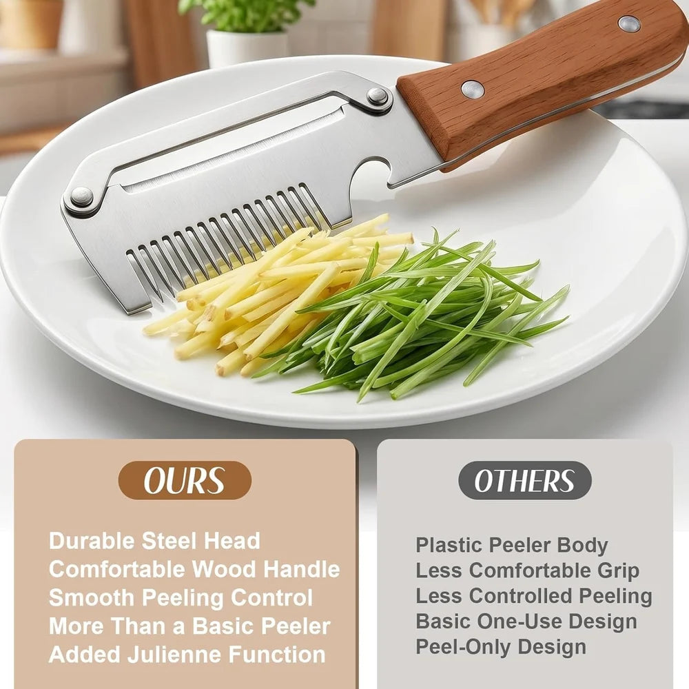 3 in 1 Multifunction Vegetable Peeler Stainless Steel Kitchen Peeler with Real Wooden Handle