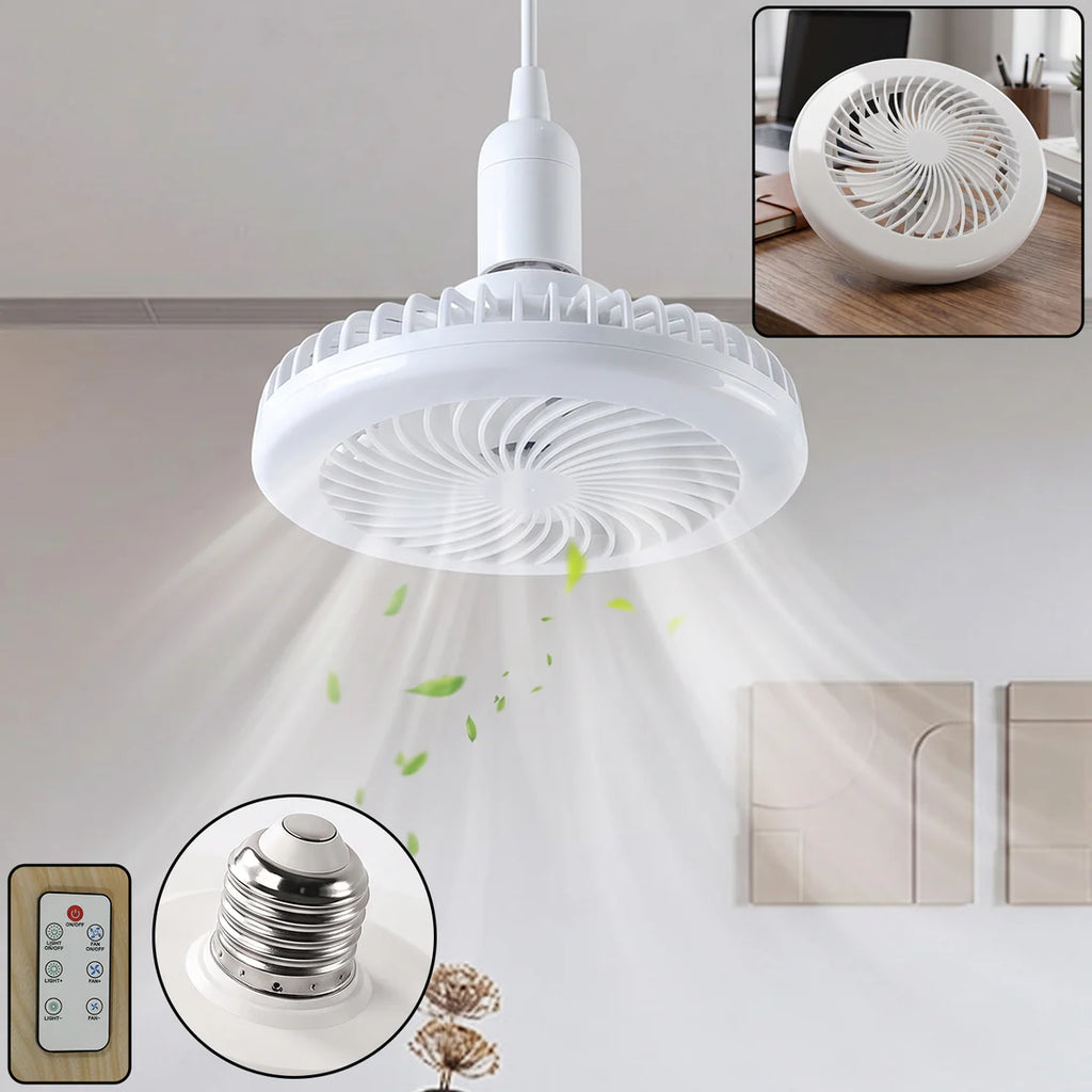E27 LED Ceiling Fan with Light & Remote Control – Easy Screw-In Socket Fan Lamp for Home