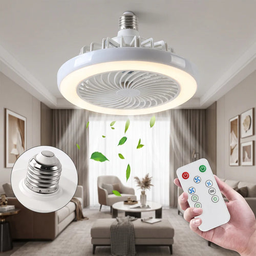 E27 LED Ceiling Fan with Light & Remote Control – Easy Screw-In Socket Fan Lamp for Home