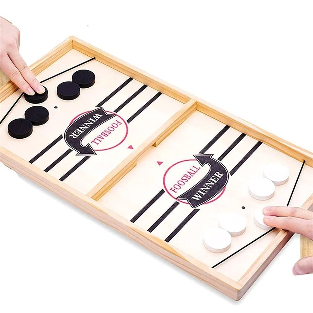 Fast Sling Puck Wooden Board Game – 2-Player String Hockey Table Game for Kids, Adults & Family Fun