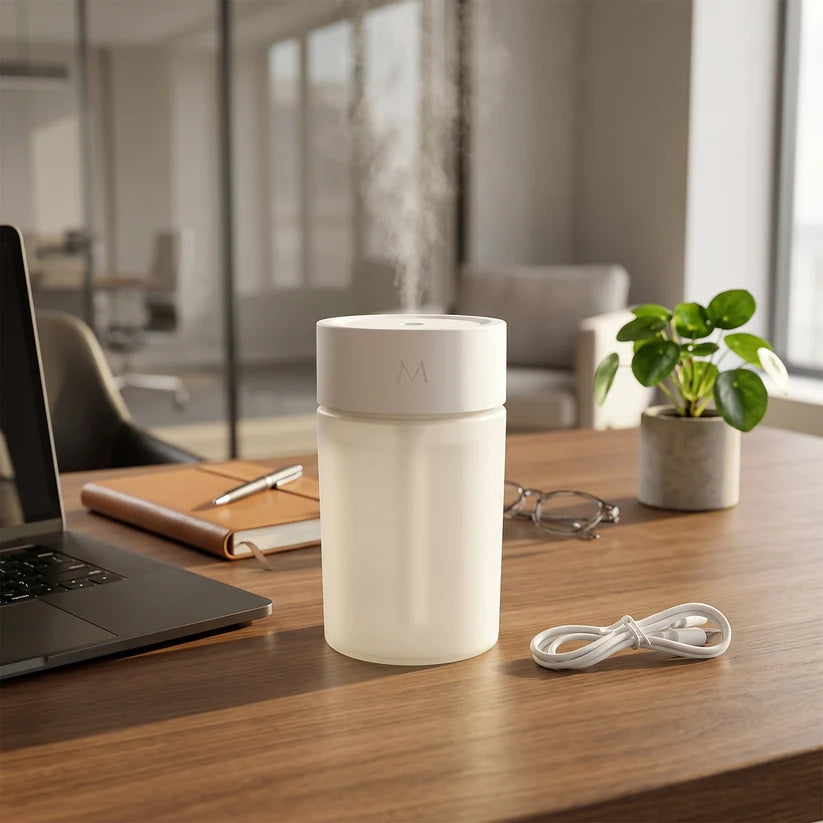 Mini USB Cool Mist Humidifier – Portable Desktop Air Diffuser with LED Night Light for Home & Office