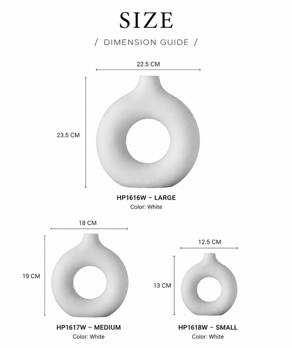 Modern Nordic Hollow Ceramic Vase – White Donut-Shaped Decorative Flower Vase for Living Room, Shelf & Home Décor