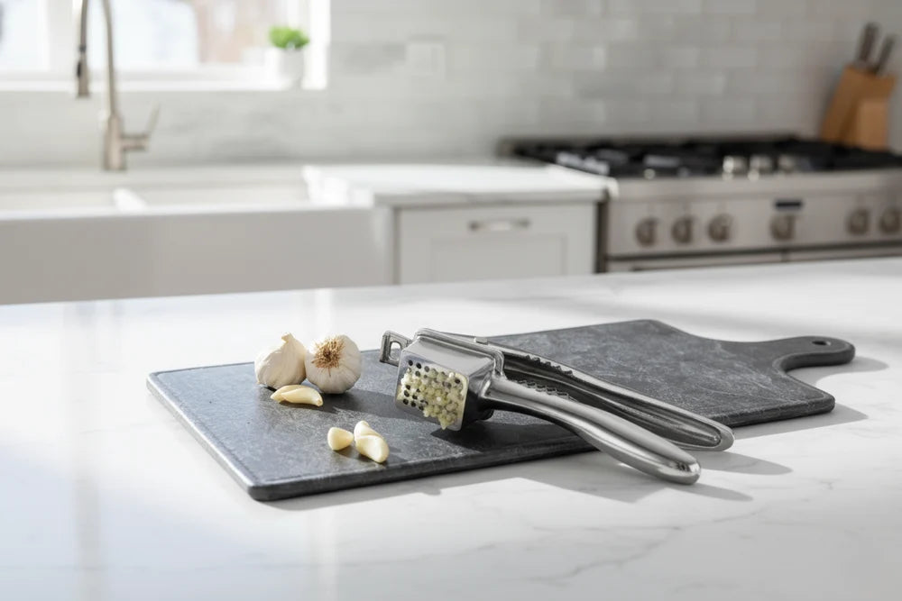 Multi-Function Garlic Crusher & Nut Cracker – Zinc Alloy Kitchen Tool with Mirror Finish