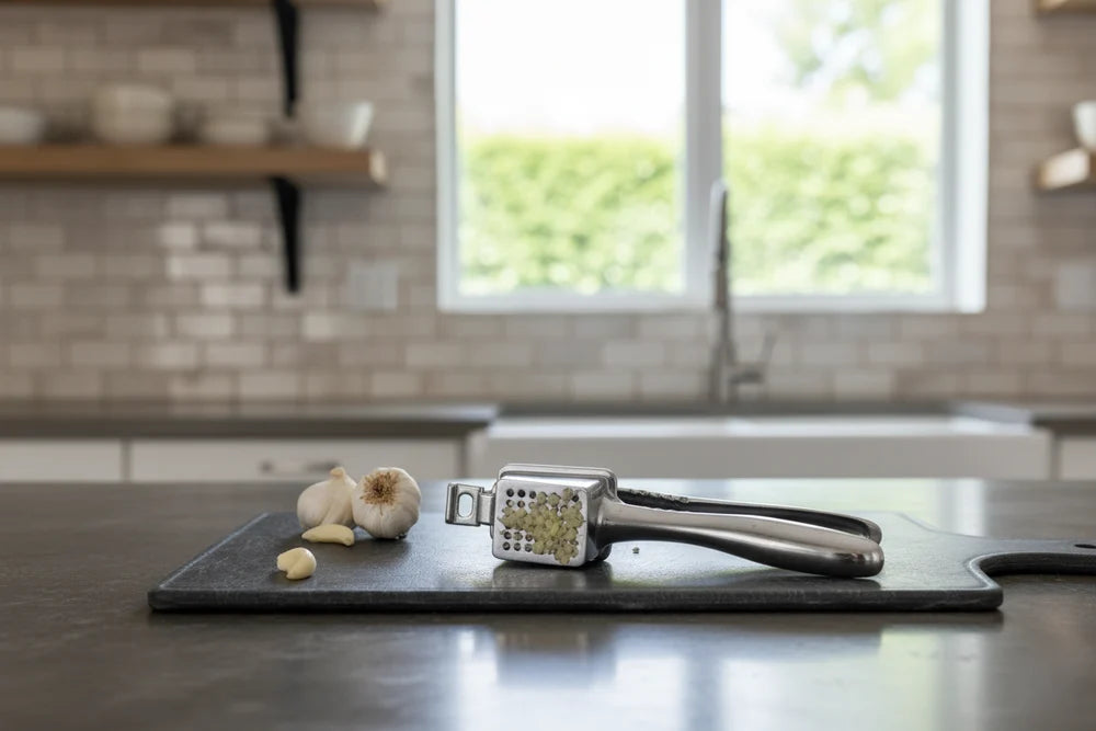 Multi-Function Garlic Crusher & Nut Cracker – Zinc Alloy Kitchen Tool with Mirror Finish