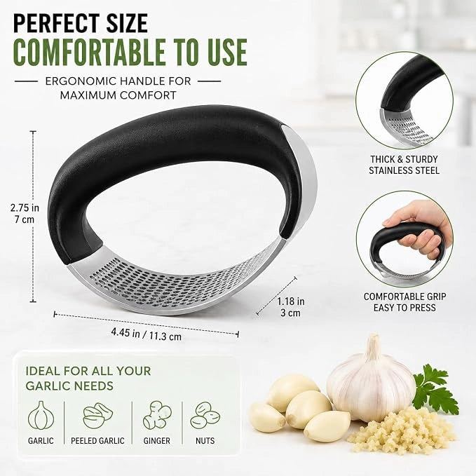 Stainless Steel Garlic Press & Mincer – Ergonomic Manual Garlic Crusher, Chopper & Ginger Mincer for Kitchen Use (Black)