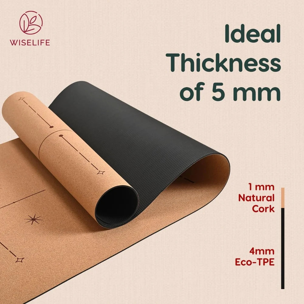 Wiselife Cork & TPE Yoga Mat – 5mm Non-Slip Fitness & Exercise Mat