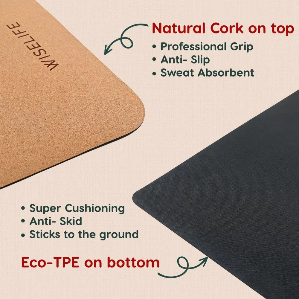 Wiselife Cork & TPE Yoga Mat – 5mm Non-Slip Fitness & Exercise Mat