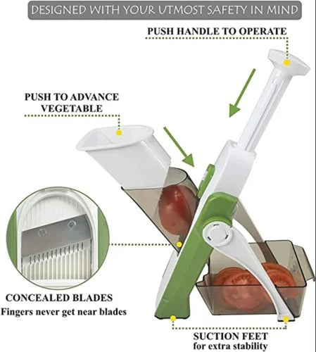 Adjustable Multipurpose Stainless Steel Mandoline Slicer with Spring Safety Holder for Fruits & Vegetables