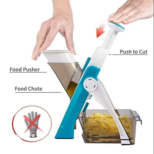 Adjustable Multipurpose Stainless Steel Mandoline Slicer with Spring Safety Holder for Fruits & Vegetables