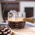 Espresso Glass Measuring Cup with Wood Handle & Pouring Spou