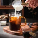 Espresso Glass Measuring Cup with Wood Handle & Pouring Spou