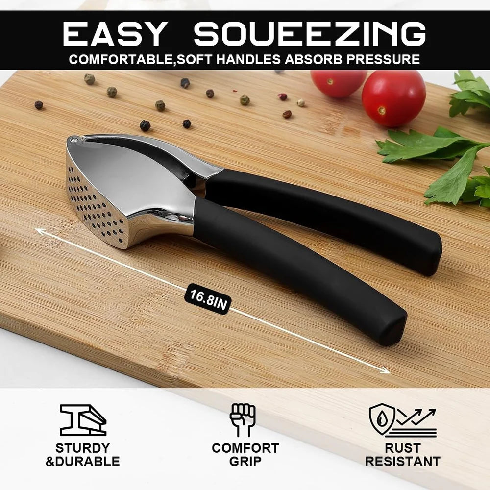 Garlic Press Mesher Set of 3 Pcs | Stainless Steel Garlic Crusher with Garlic Skin Peeler for Kitchen