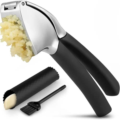 Garlic Press Mesher Set of 3 Pcs | Stainless Steel Garlic Crusher with Garlic Skin Peeler for Kitchen