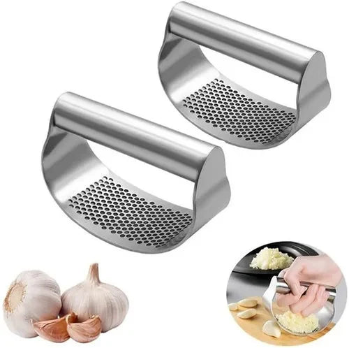 Silver Portable Garlic Press Rocker | Stainless Steel Manual Garlic Crusher & Mincer for Kitchen