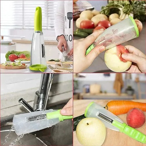 Multicolor Fruit & Vegetable Peeler with Storage Box Stainless Steel Manual Kitchen Peeling Tool