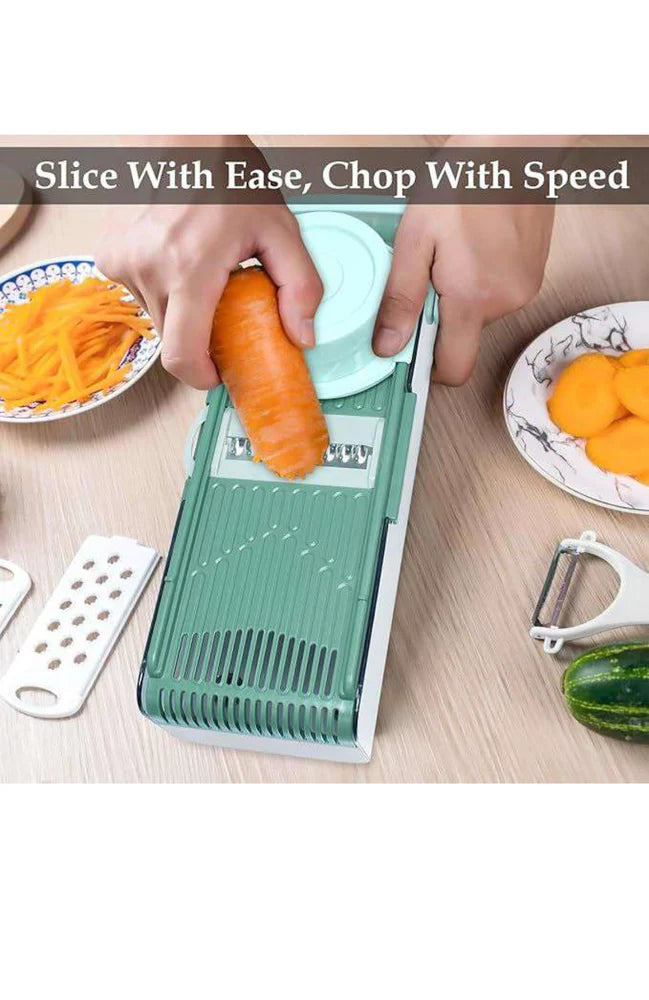 Portable Vegetable Slicer with 6 Interchangeable Blades | Multi-Function Food Slicer with Hand Guard & Storage Container