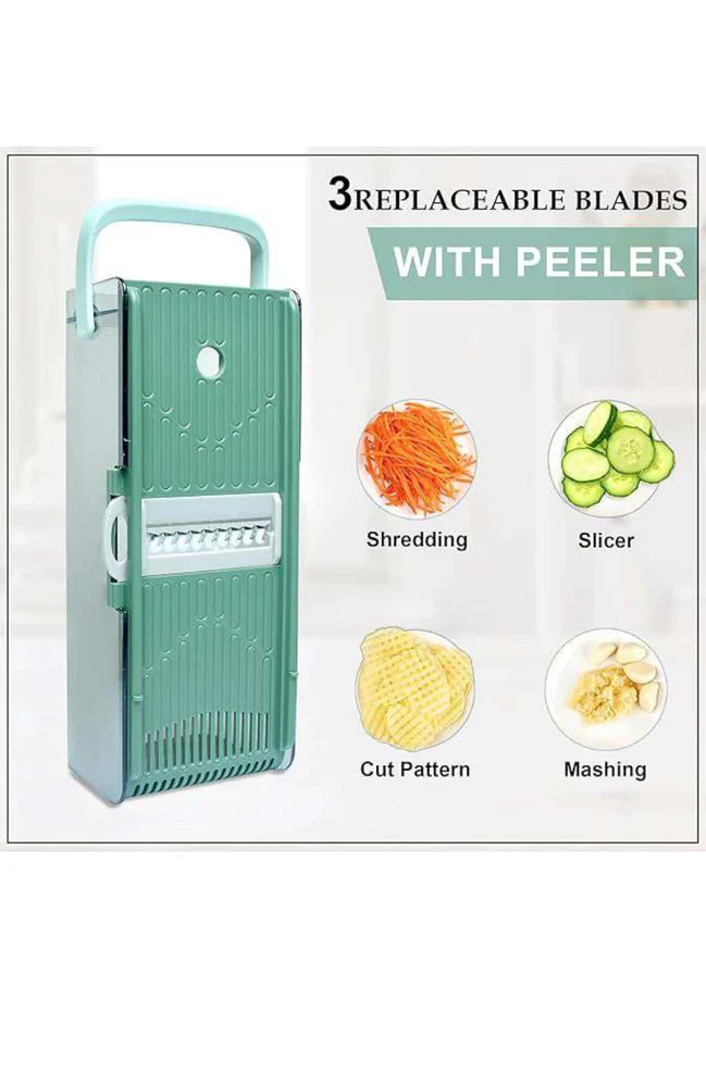 Portable Vegetable Slicer with 6 Interchangeable Blades | Multi-Function Food Slicer with Hand Guard & Storage Container