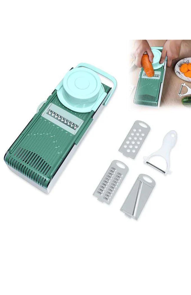 Portable Vegetable Slicer with 6 Interchangeable Blades | Multi-Function Food Slicer with Hand Guard & Storage Container