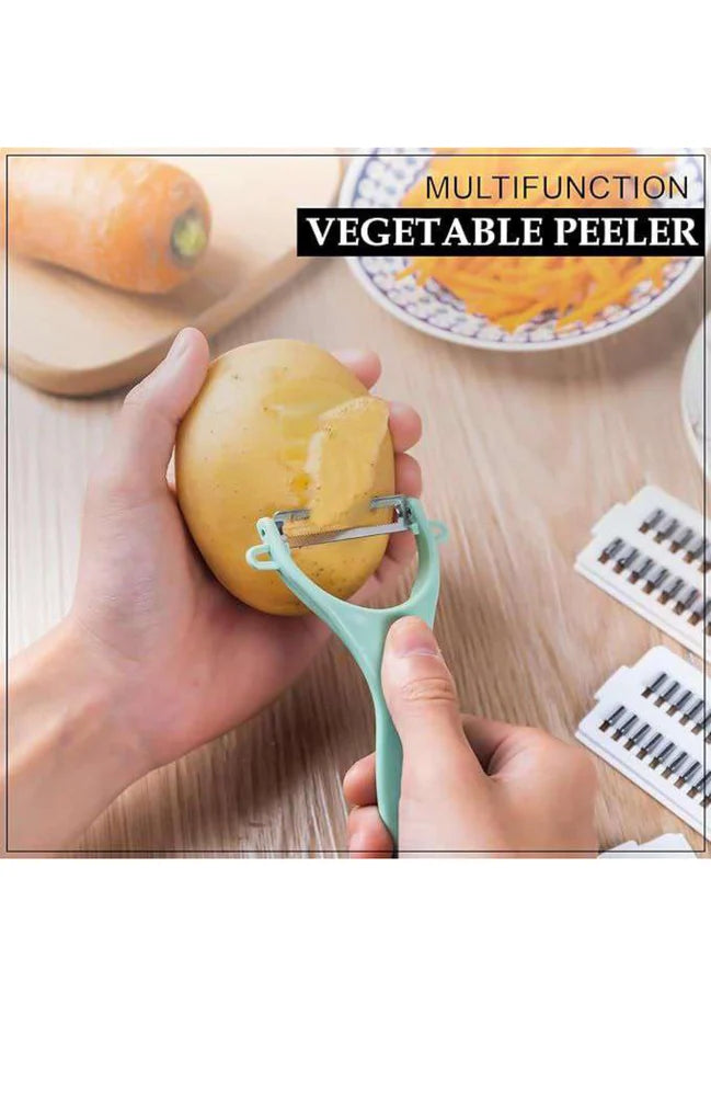 Portable Vegetable Slicer with 6 Interchangeable Blades | Multi-Function Food Slicer with Hand Guard & Storage Container