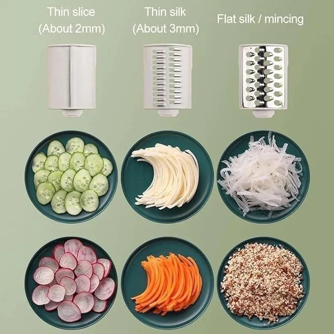 Rotary Vegetable Slicer | Round Mandoline Slicer with Interchangeable Stainless Steel Blades