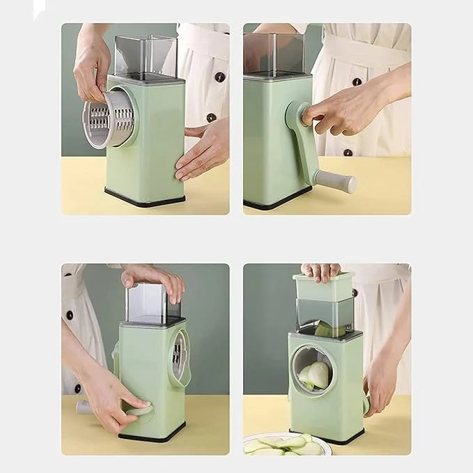 Rotary Vegetable Slicer | Round Mandoline Slicer with Interchangeable Stainless Steel Blades
